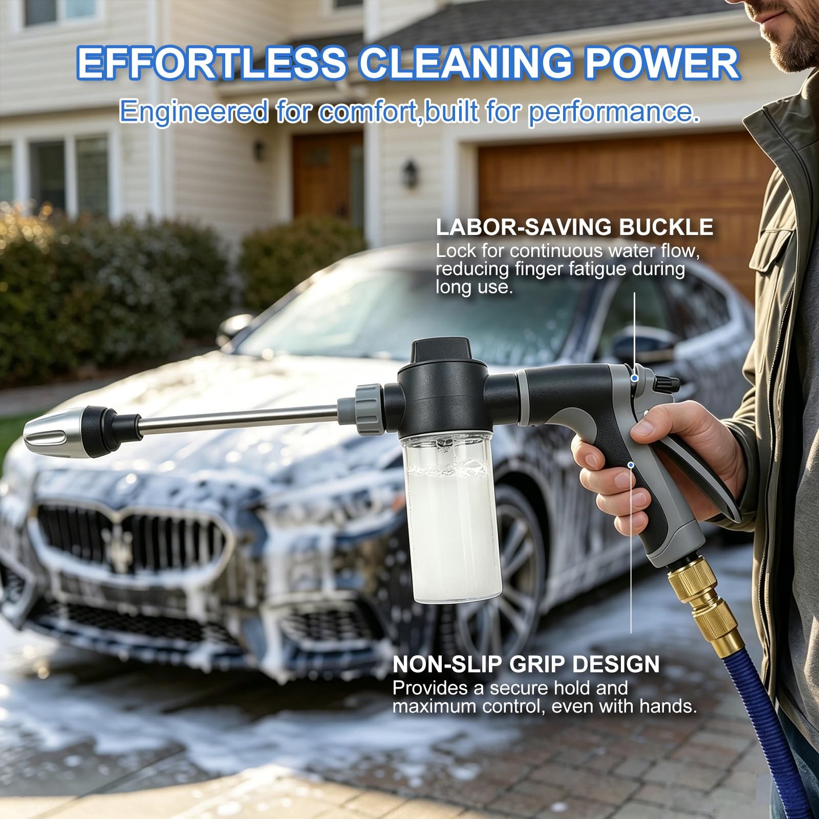 High Pressure Hose Nozzle, Pressure Washer Gun with 4 Spray Modes, Adjustable…