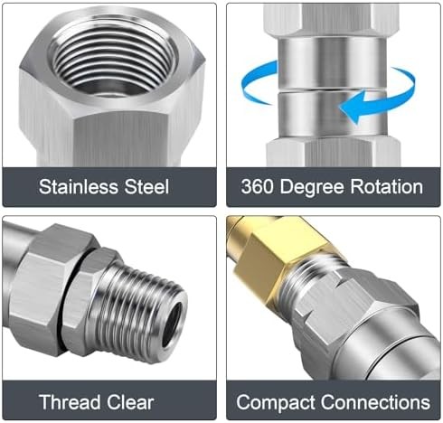 2 PACK Pressure Washer Swivel 3/8″ NPT Stainless Steel, 360° Rotating Kink Free