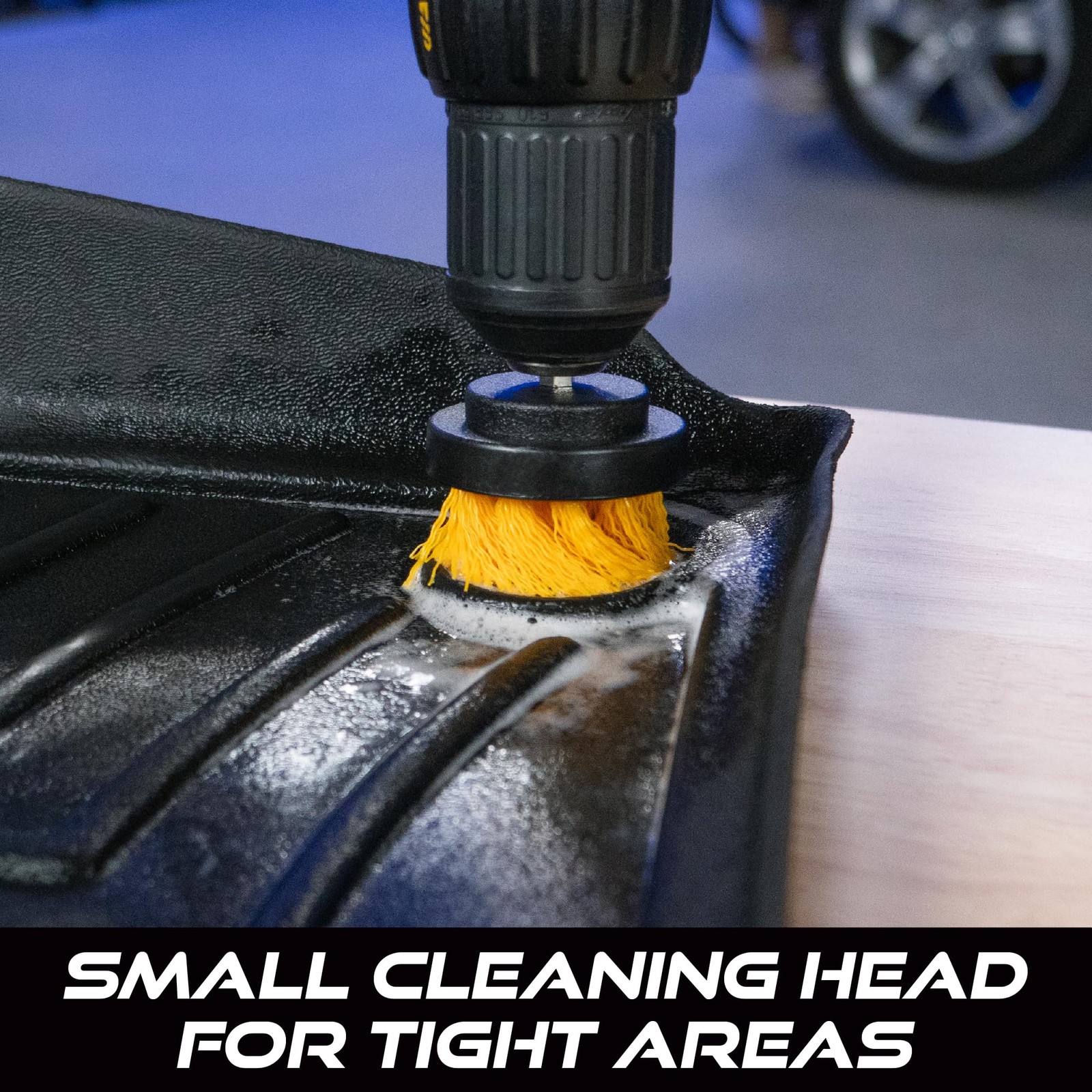 VIKING Drill Powered Carpet Cleaning Brushes for Car, 4 inches, Yellow