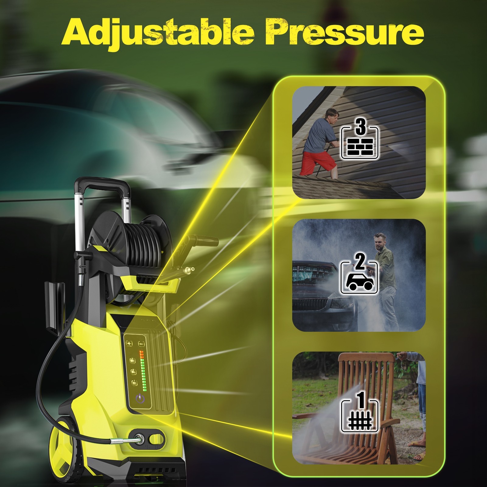 Pressure Washer 4500PSIMAX 4.0GPM, 15Level Adjustable Touch, 4 Nozzles, for Home