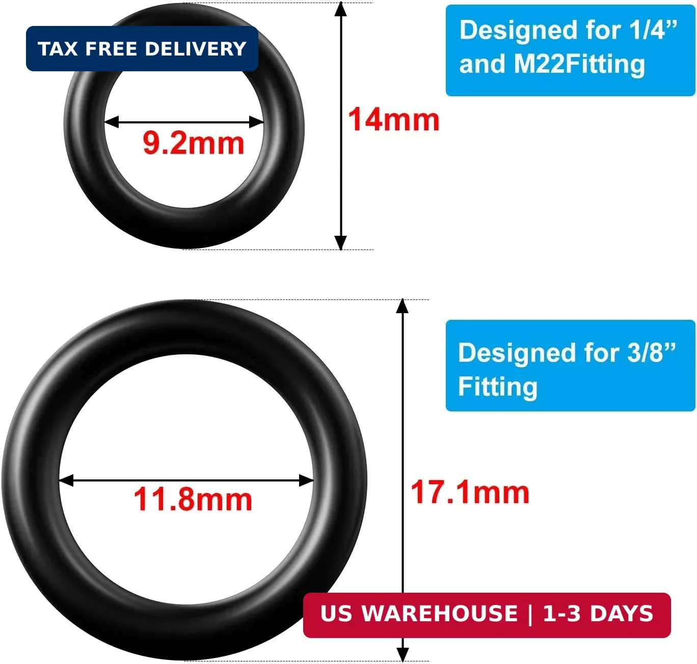 Tatuo 50 Pieces Power Pressure Washer O-Rings Replacement for 1/4 inch, 3/8 inch