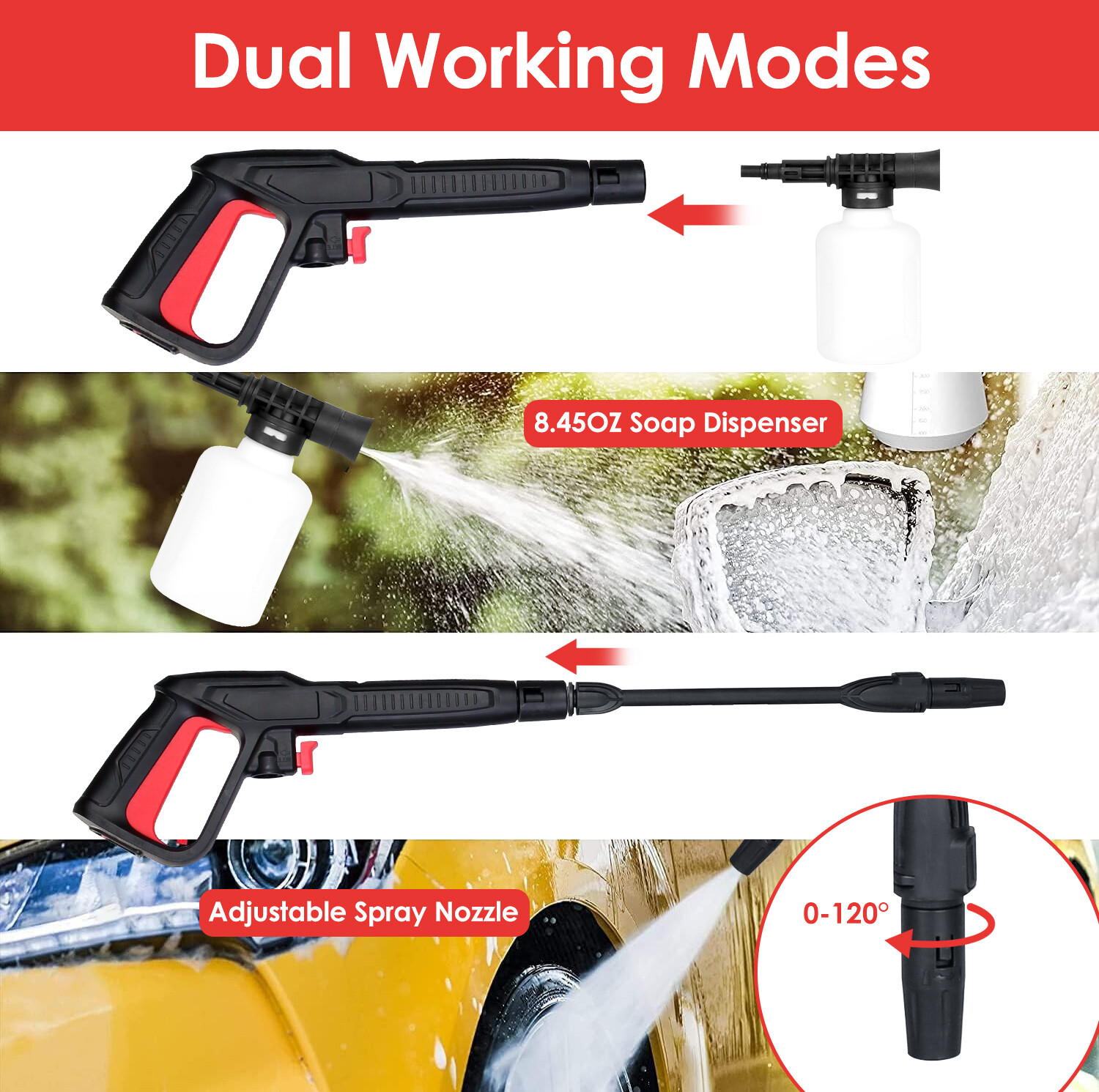 3000 PSI Powerful Electric High Pressure Washer Extended Rod Nozzle 16.4FT Hose