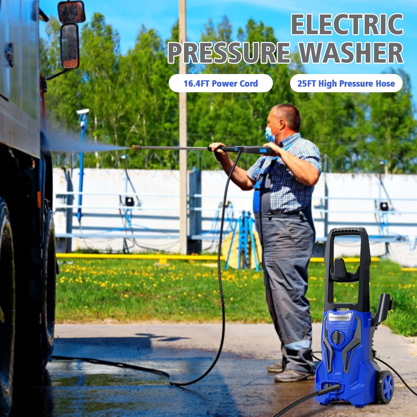 Electric Pressure Washer 5000 PSI 3.2GPM with Soap Tank, 25 FT Hose