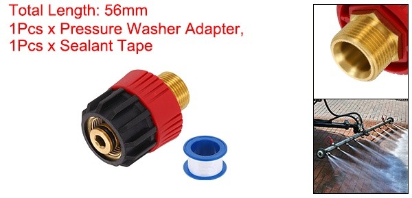 M22 15mm Male to M22 14mm Female Red Black Pressure Washer Adapter with Tape