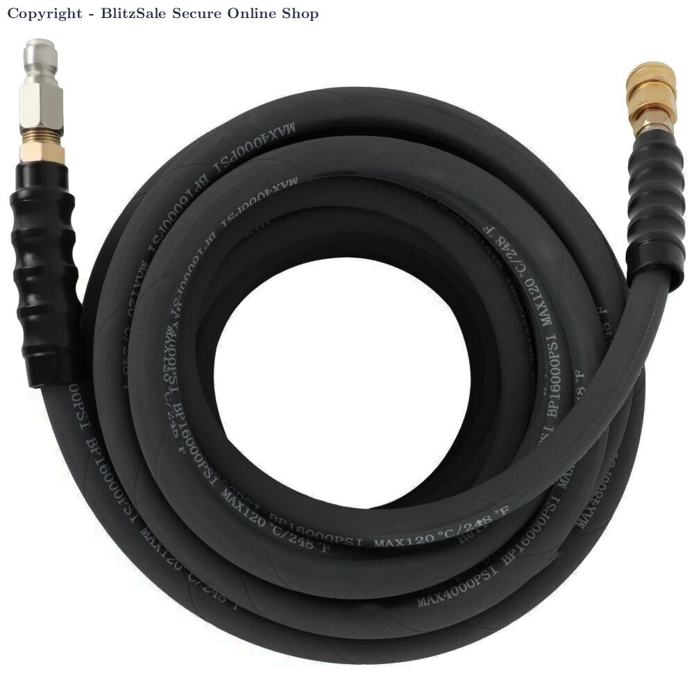 25ft Pressure Washer Hose 4000 PSI Non-Marking Black With Couplers 275F 3/8″