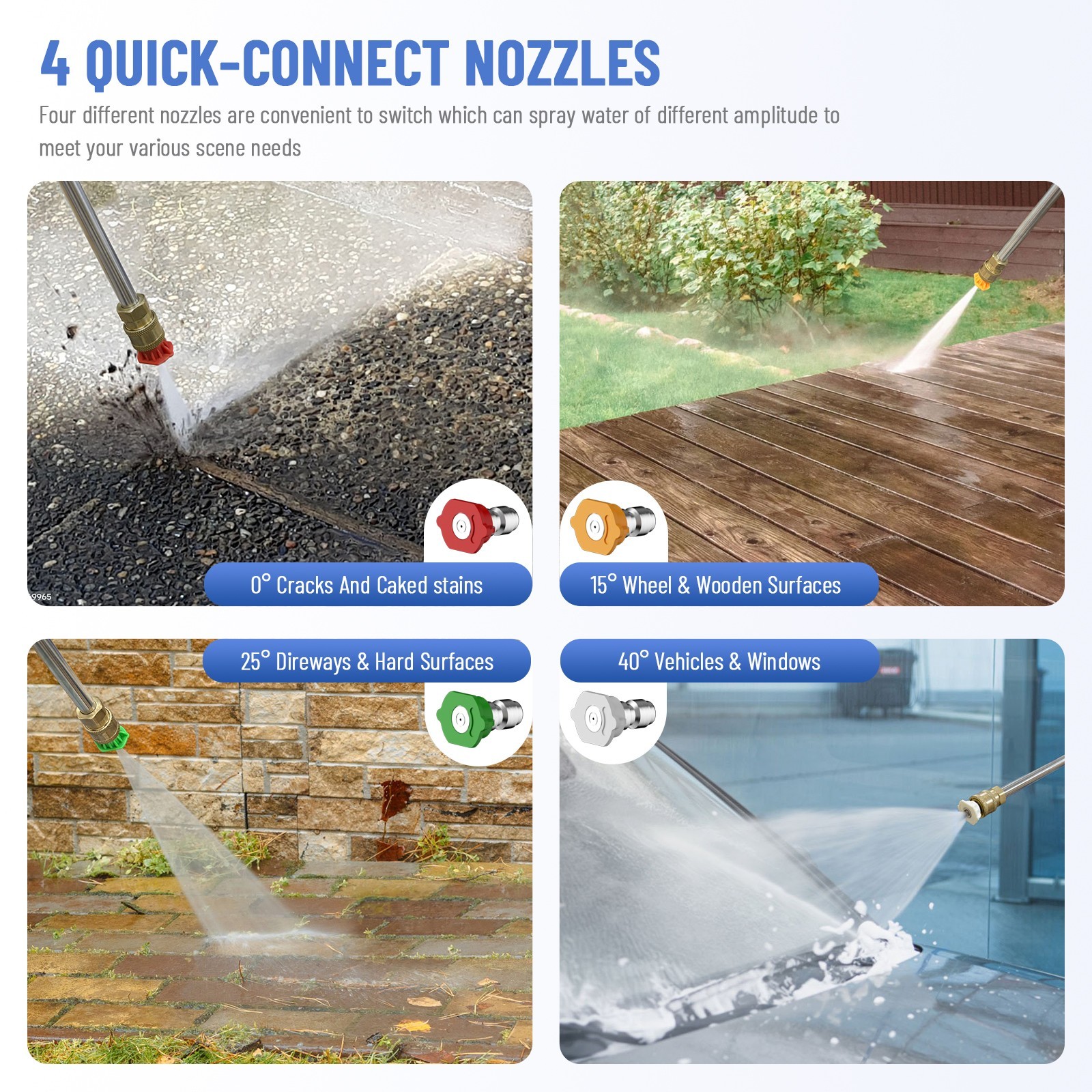 Pressure Washer 4500PSI 3.9GPM, 15-Level Touch, 4 Wheels, 4 Nozzles, for Car