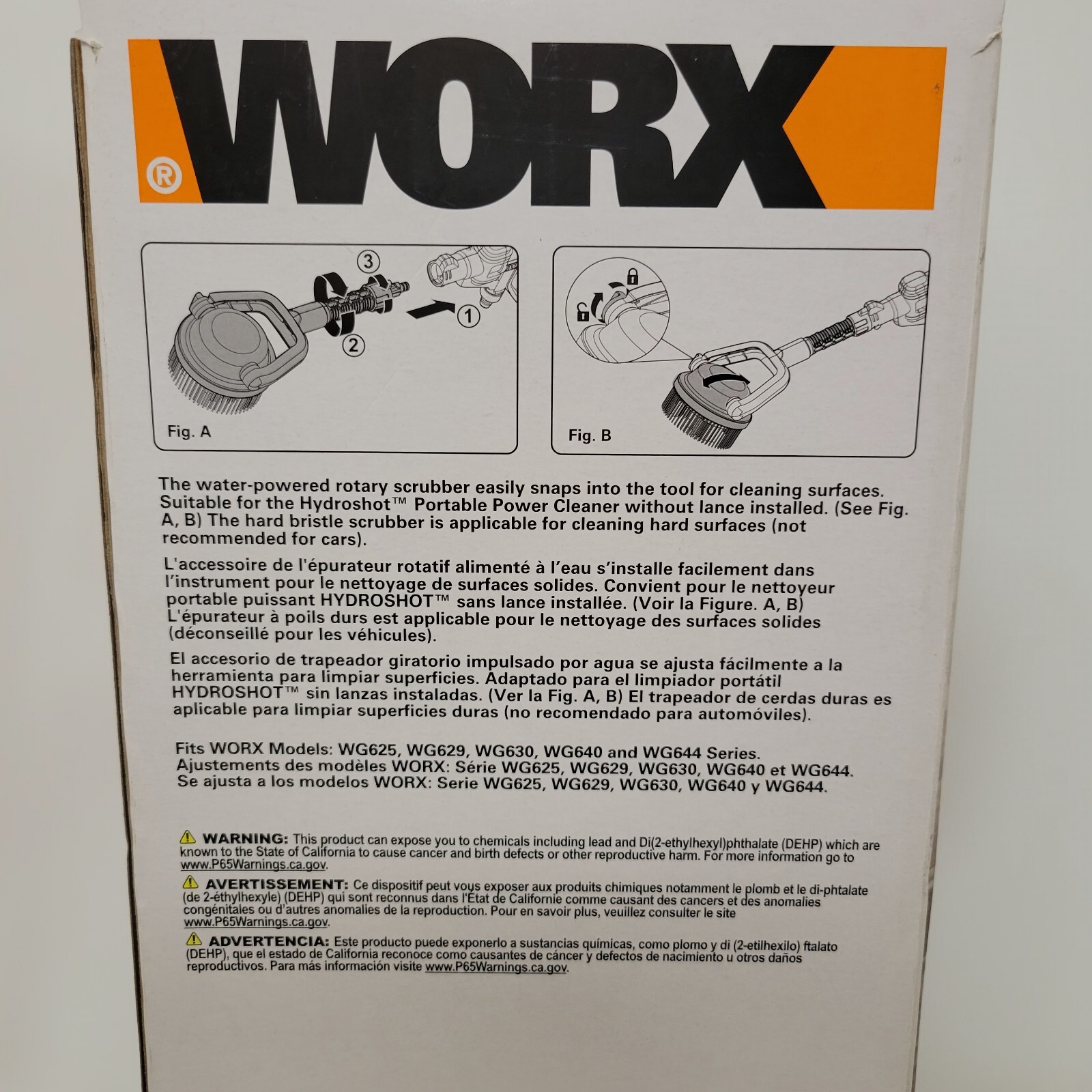 Worx Hydroshot Adjustable Outdoor Power Scrubber, Quick Snap Connection (WA1821)