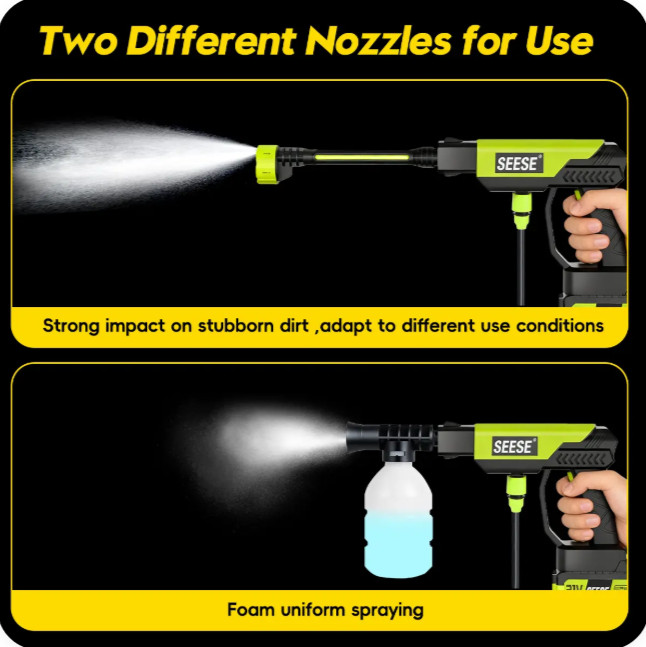 SEESE Cordless Pressure Washer Portable 6-in-1 Nozzle Battery Power Cleaner Box