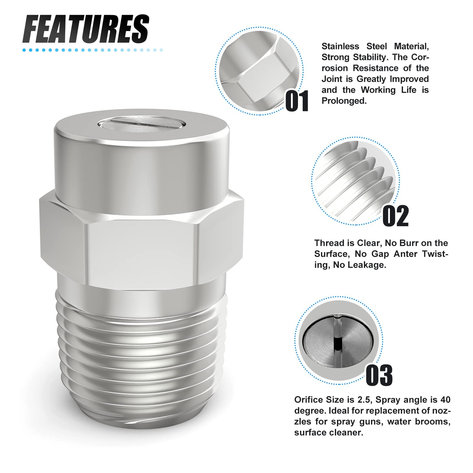 5 PCS 40 Degree Surface Cleaner Tips 1/4 Inch NPT 2.5 Orifice 4000 PSI
