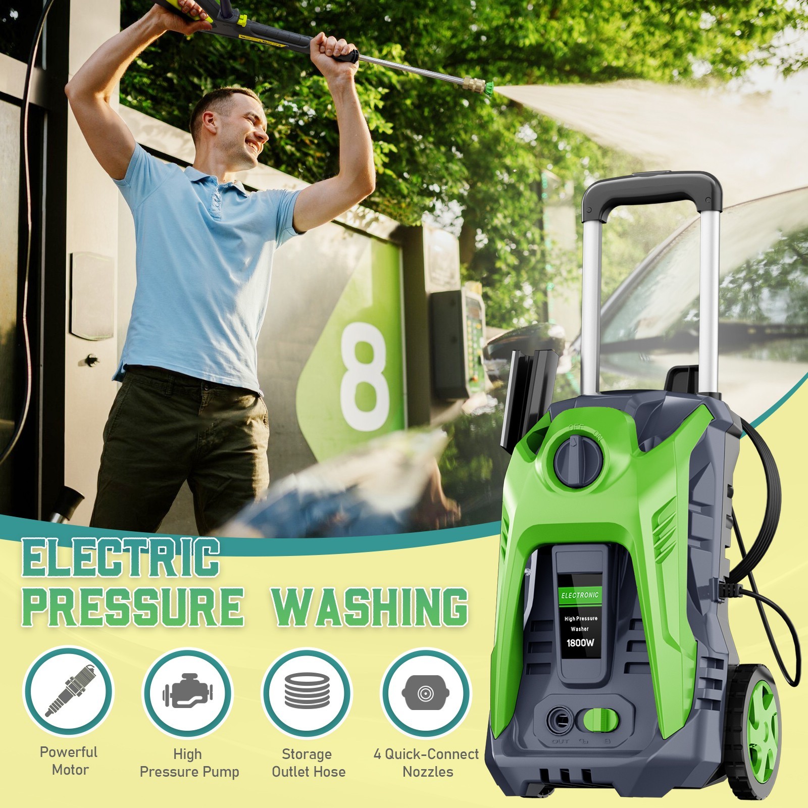 Pressure Washer 4200PSI 2.0GPM, High-Pressure Cleaning, Steel Lance, for Home