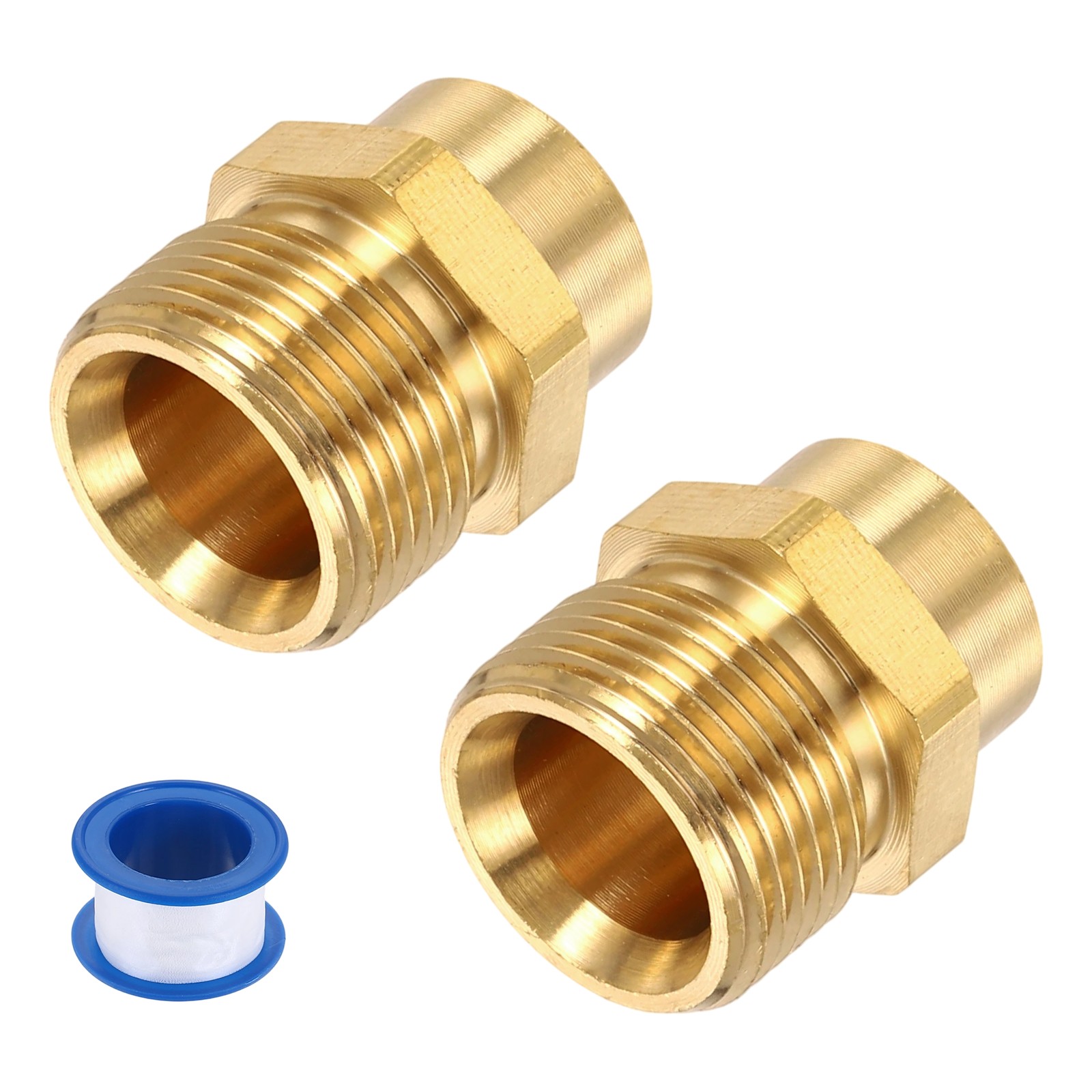 2 Pcs M22 14mm Male to M14 Female Brass Pressure Washer Adapter with Tape