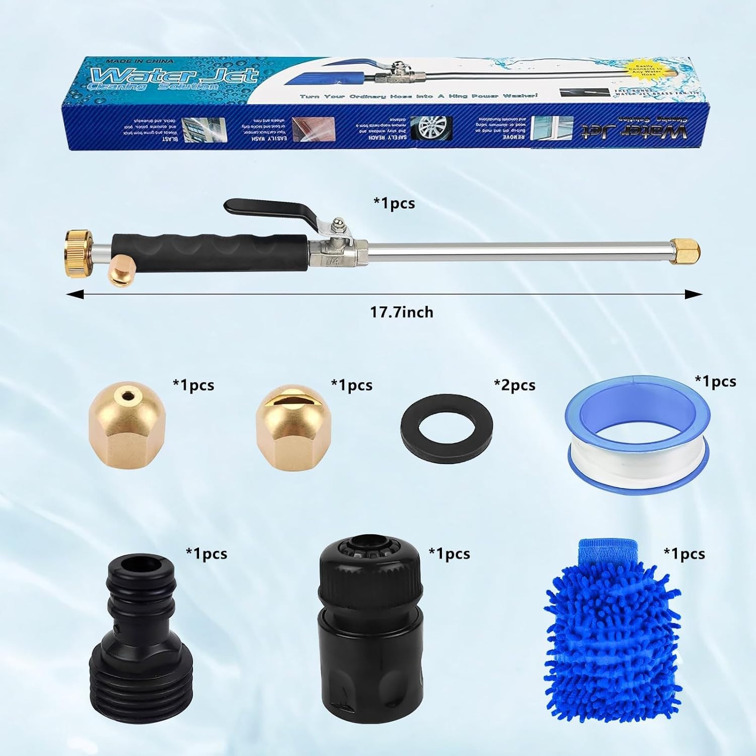 Jet Nozzle 18″ High Pressure Hose Power Washer House Car Quick Connect W Glove