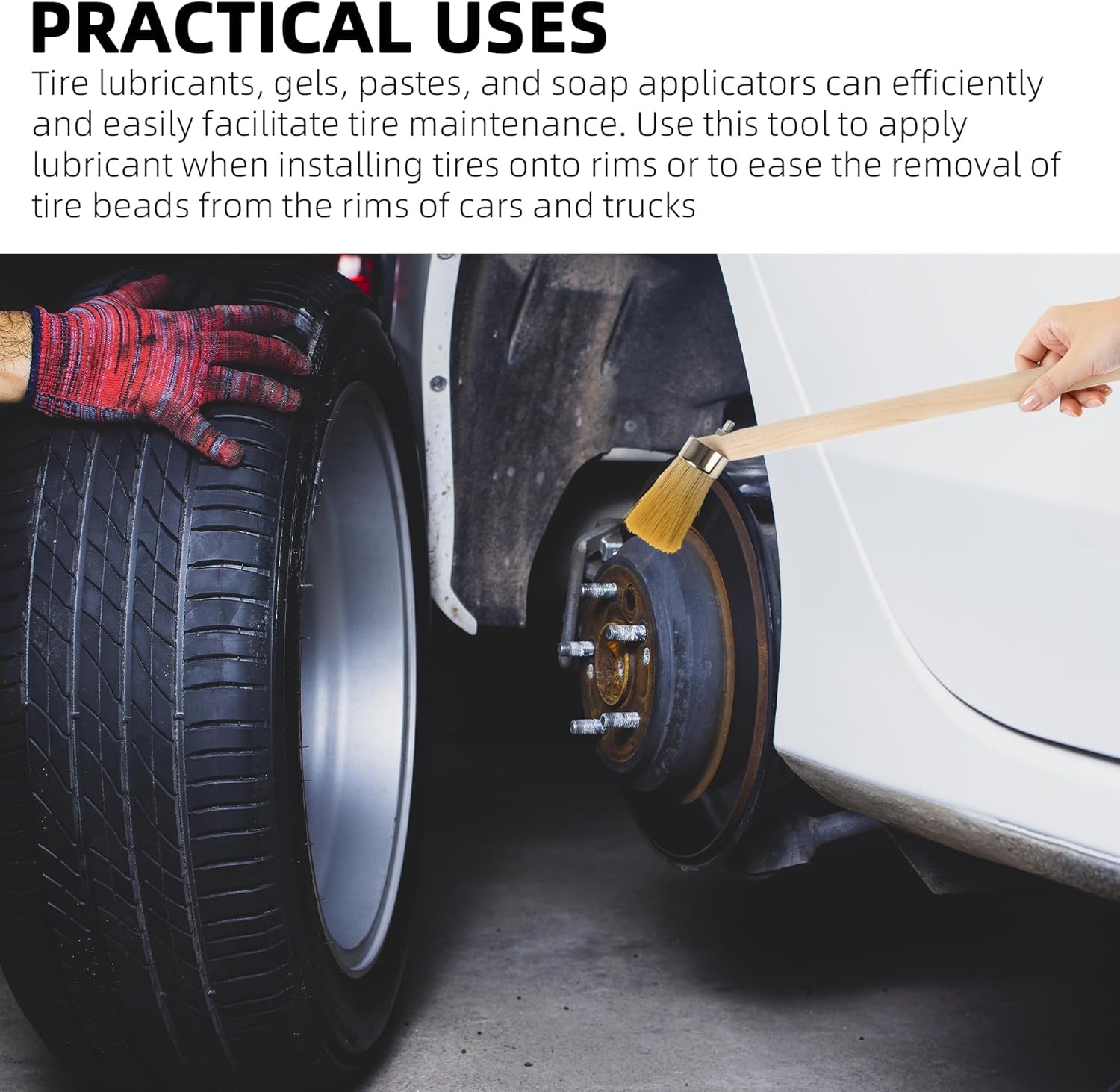 (2-Pack) Tire Lube Brush for Cleaning 11.8 Wooden Handle – Small
