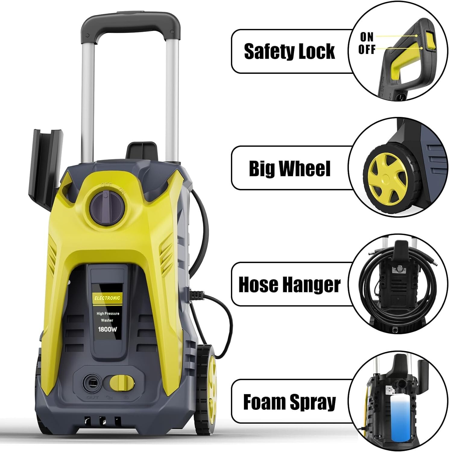 1200 PSI Electric Pressure Washer Powerful Car Cleaning Machine Quick Connect