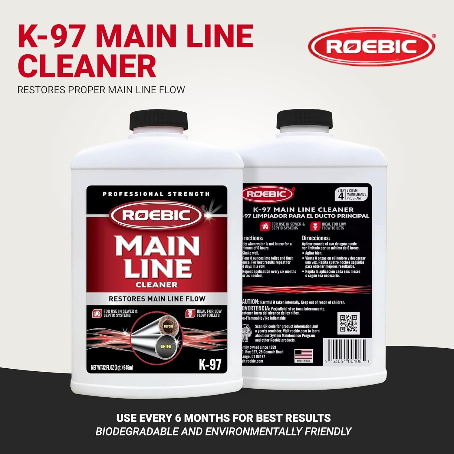 Main Line Cleaner Eliminates Organic Buildup in Sewer Septic System 32 fl oz