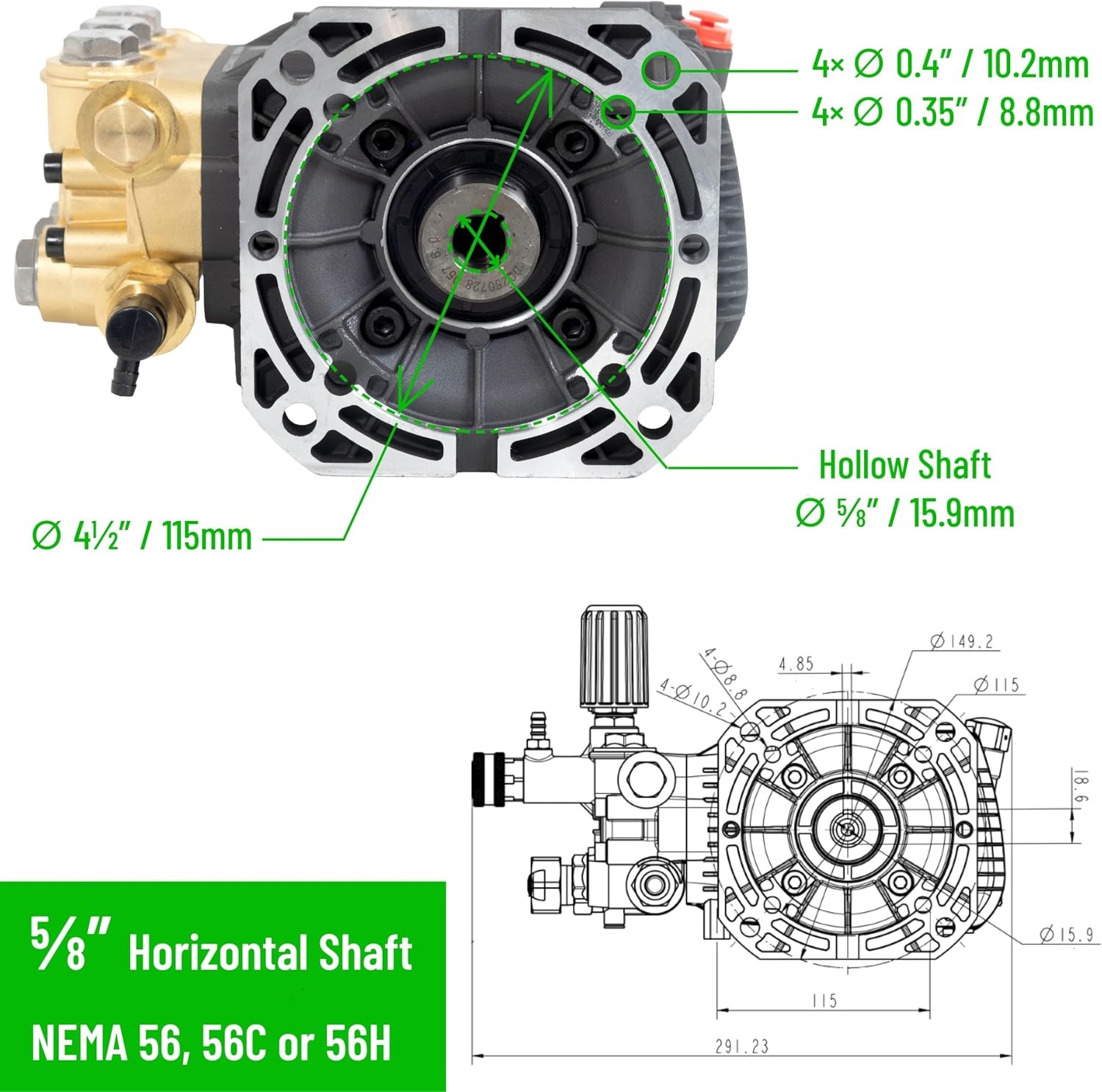 CF 1522 E: 1500 psi @ 2.2 US gpm Electric Pressure Washer Replacement Pump with