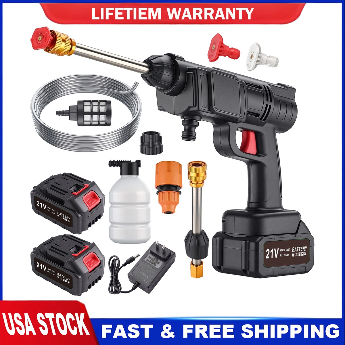 Battery Powered Pressure Washer Cordless Handheld 2 Batteries Included 300W