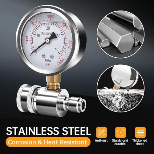 Pressure Washer Gauge with 3/8 Inch Quick Connect, Heavy-Duty Pressure Gauge for