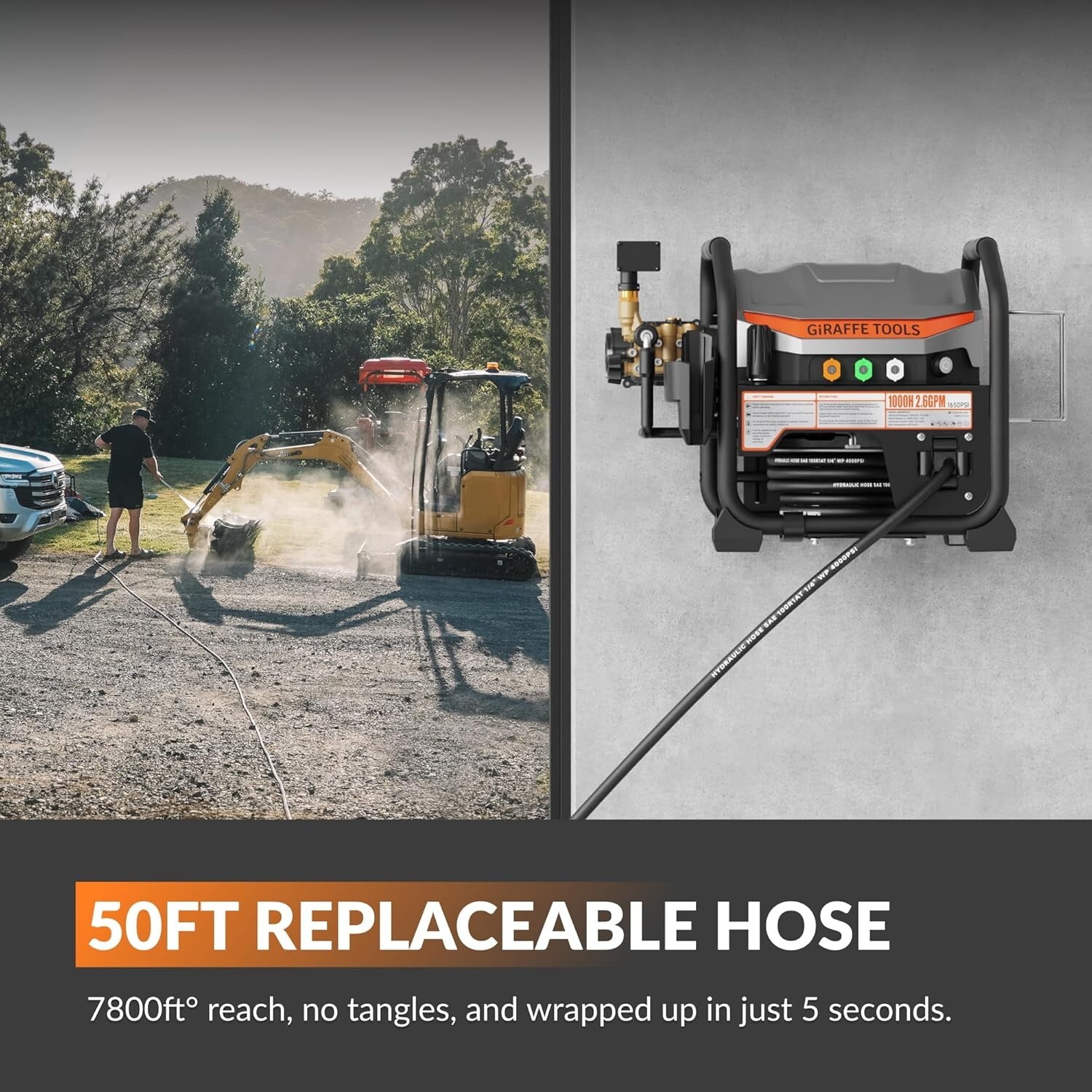 Giraffe Tools Retractable Electric Pressure Power Washer UltraFlow Max 2.6GPM