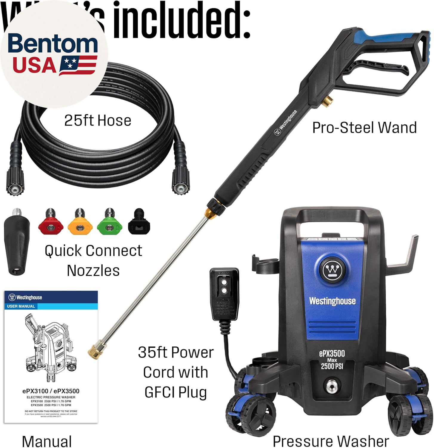 Epx3500 Electric Pressure Washer, 2500 Max PSI 1.76 Max GPM with Anti-Tipping Te