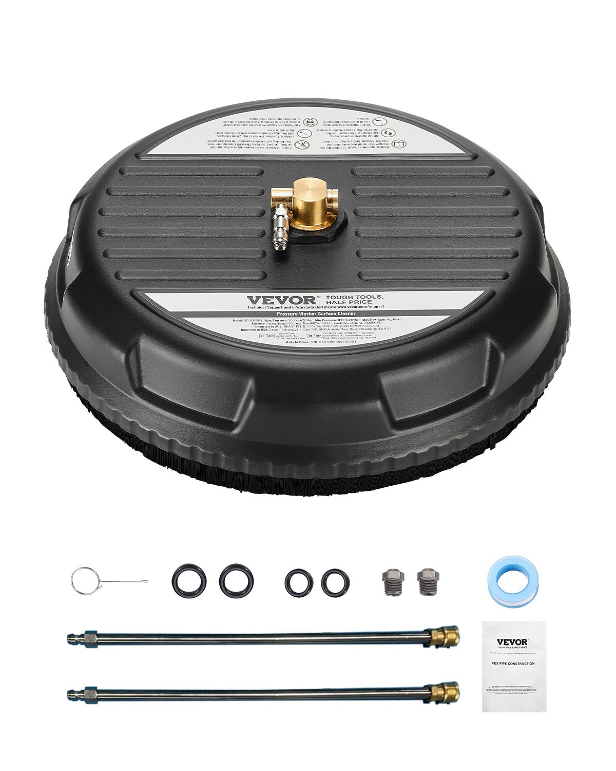 VEVOR 15″ Pressure Washer Surface Cleaner 4000 Max PSI Plastic 2 Extended Wands