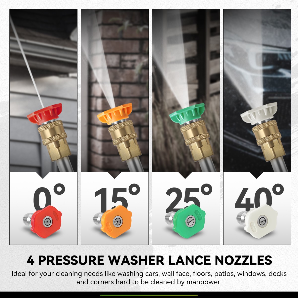 DNA Motoring 4Pcs 0° 15° 25° 40° 2.5GPM High Pressure Washer Nozzle Tips Set