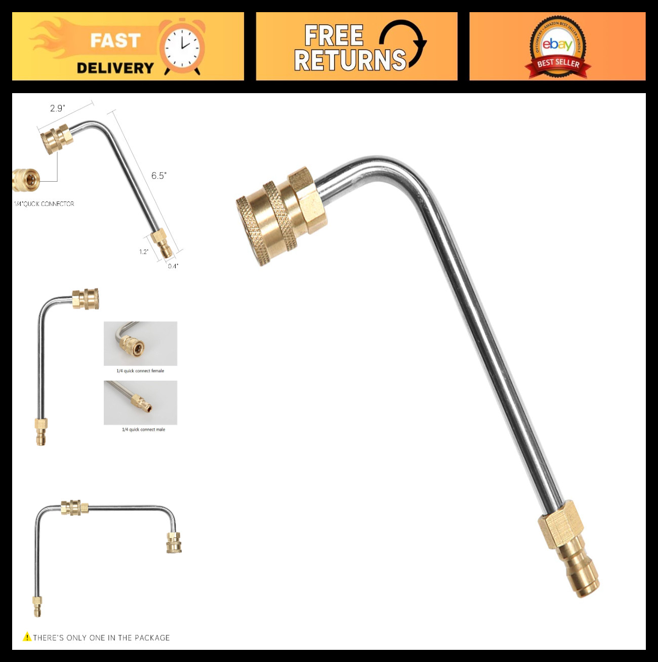 Gutter Cleaner Attachment for Pressure Washer, 90° Curved Rod, 1/4″ Quick Connec