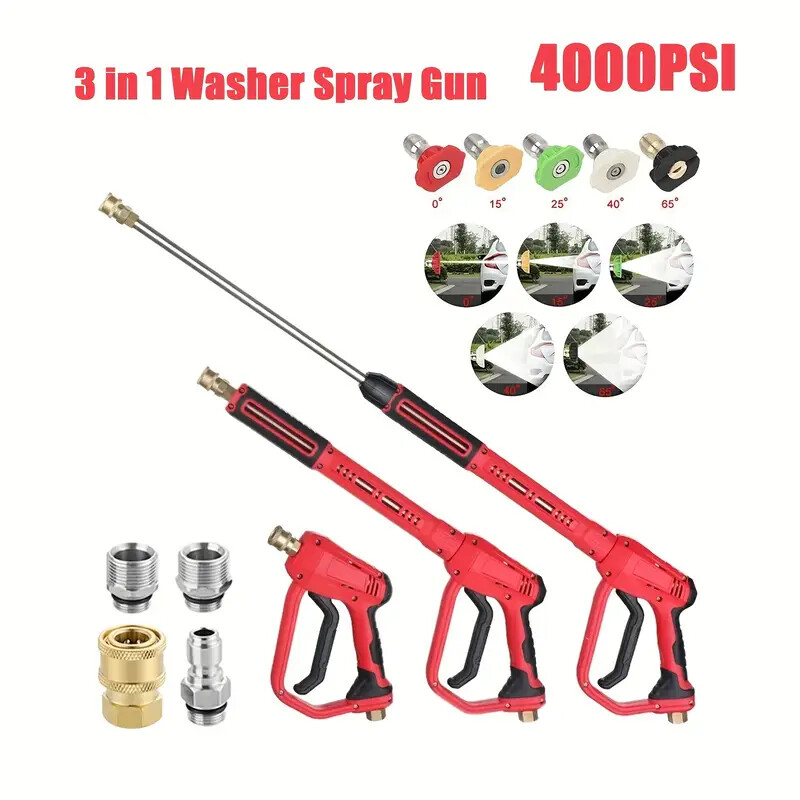 4000PSI High Pressure Car Power Washer Spray Gun Wand Lance Nozzle Tips Hose Kit