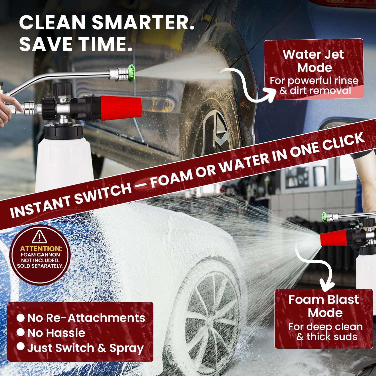 ProDetail Dual Kit – Foam Cannon & Spray Nozzle Quick Switch Adapter, Stainle…