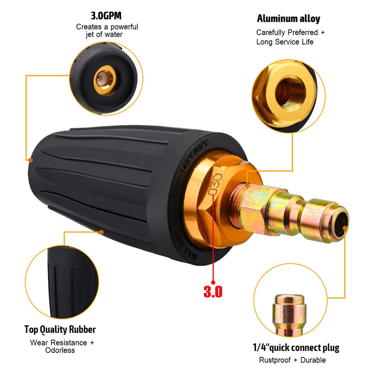 Pressure Washer Rotating Turbo Nozzle for Car House w/ 5 Spray Nozzle Tips