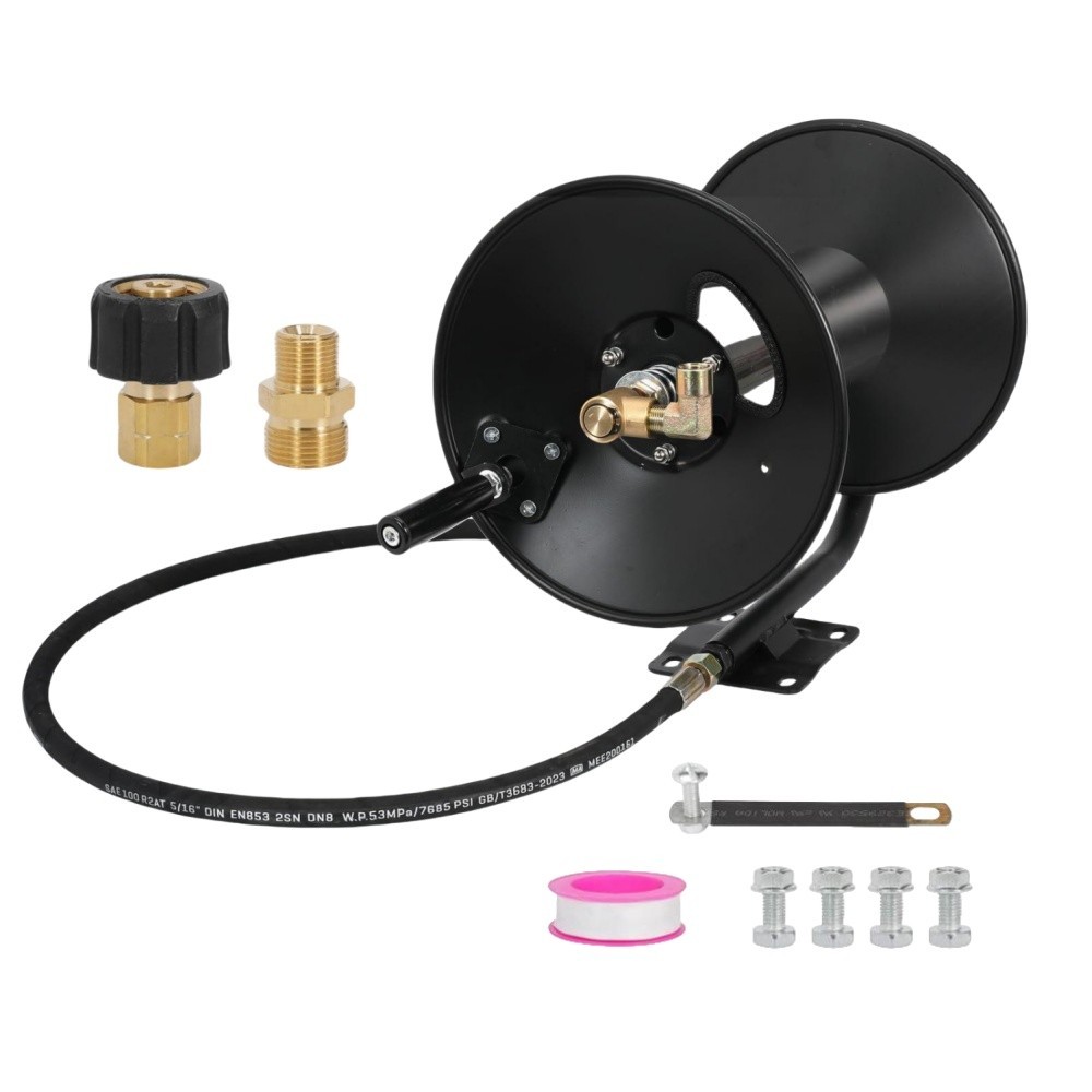 4000 PSI 100FT 3/8″ NPT Heavy-Duty Steel Pressure Washer Hose Reel