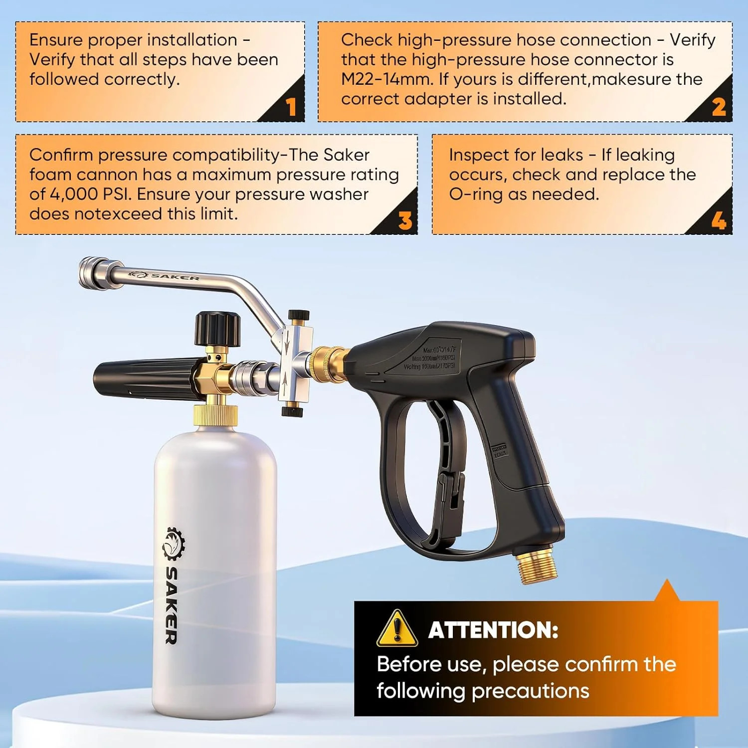 Saker Foam Cannon Dual Connector Accessory for Pressure Washer Kit,with Dual-Pur