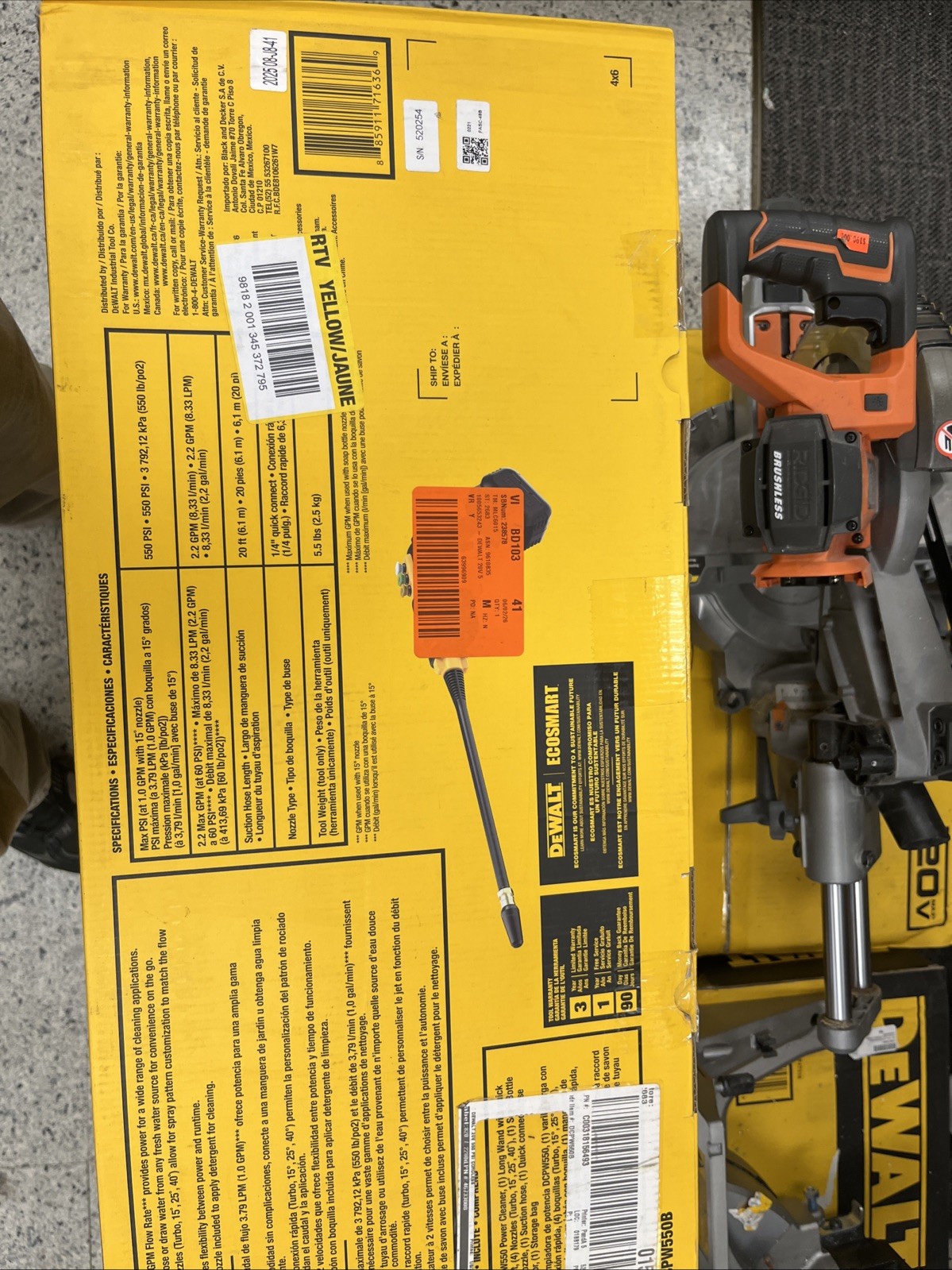 DEWALT 20V MAX 550 PSI Cold Water Pressure Washer (Tool only) (DCPW550B)
