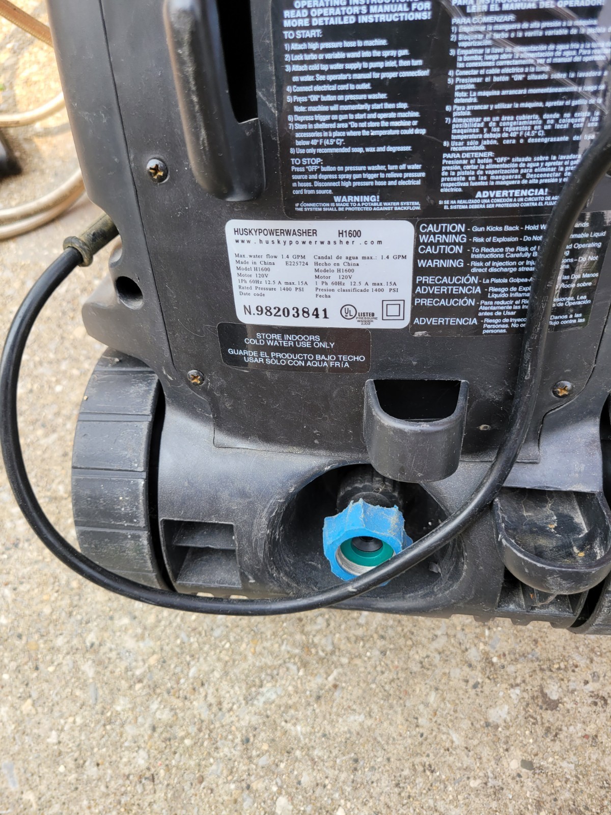 Electric Power Washer.Husky 1600 PSI