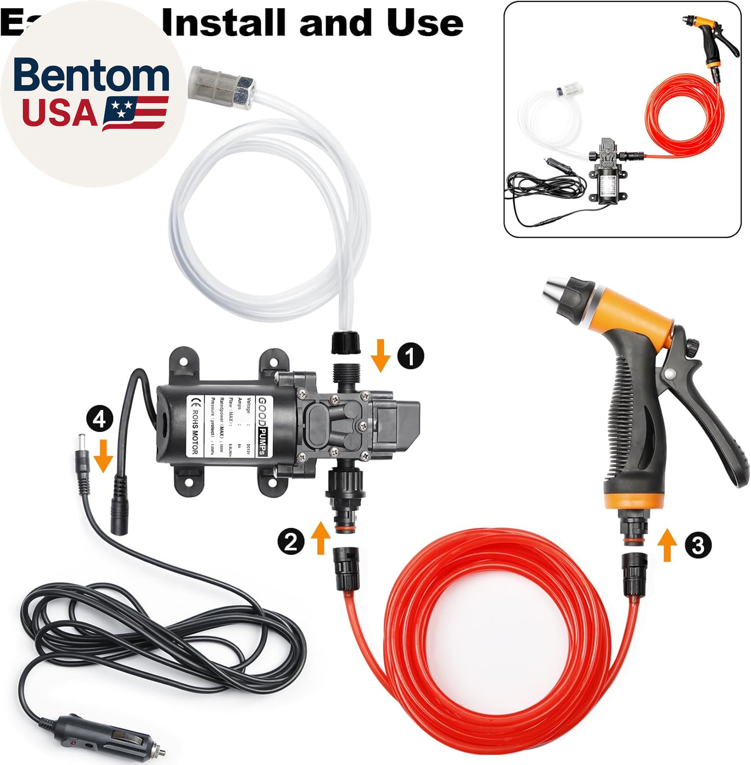 Portable Intelligent Electric Pressure Washer Pump 100W 160 PSI 12V Portable Pre