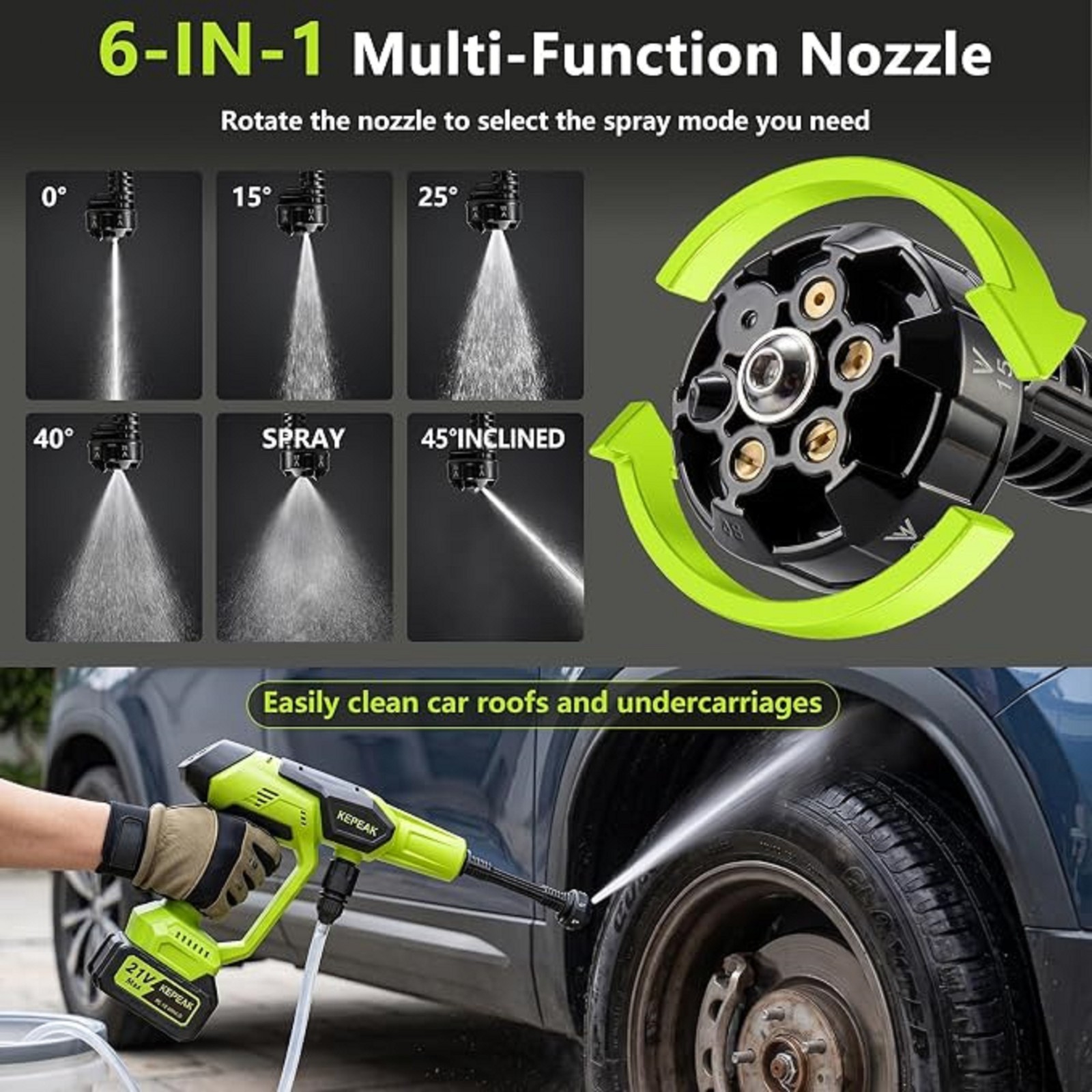 KEPEAK Cordless 1450PSI Portable Power Washer with 6-in-1 Nozzle & 2 Batteries