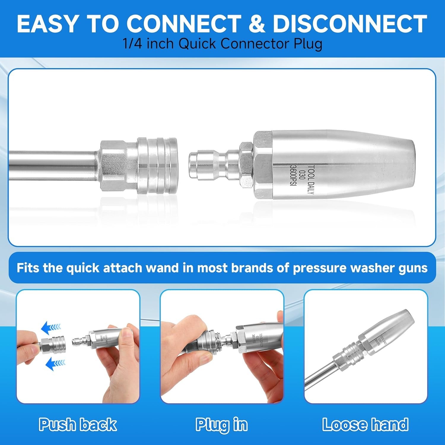360° Rotating Turbo Nozzle: Stainless Steel Pressure Washer Attachment, 3600 PSI