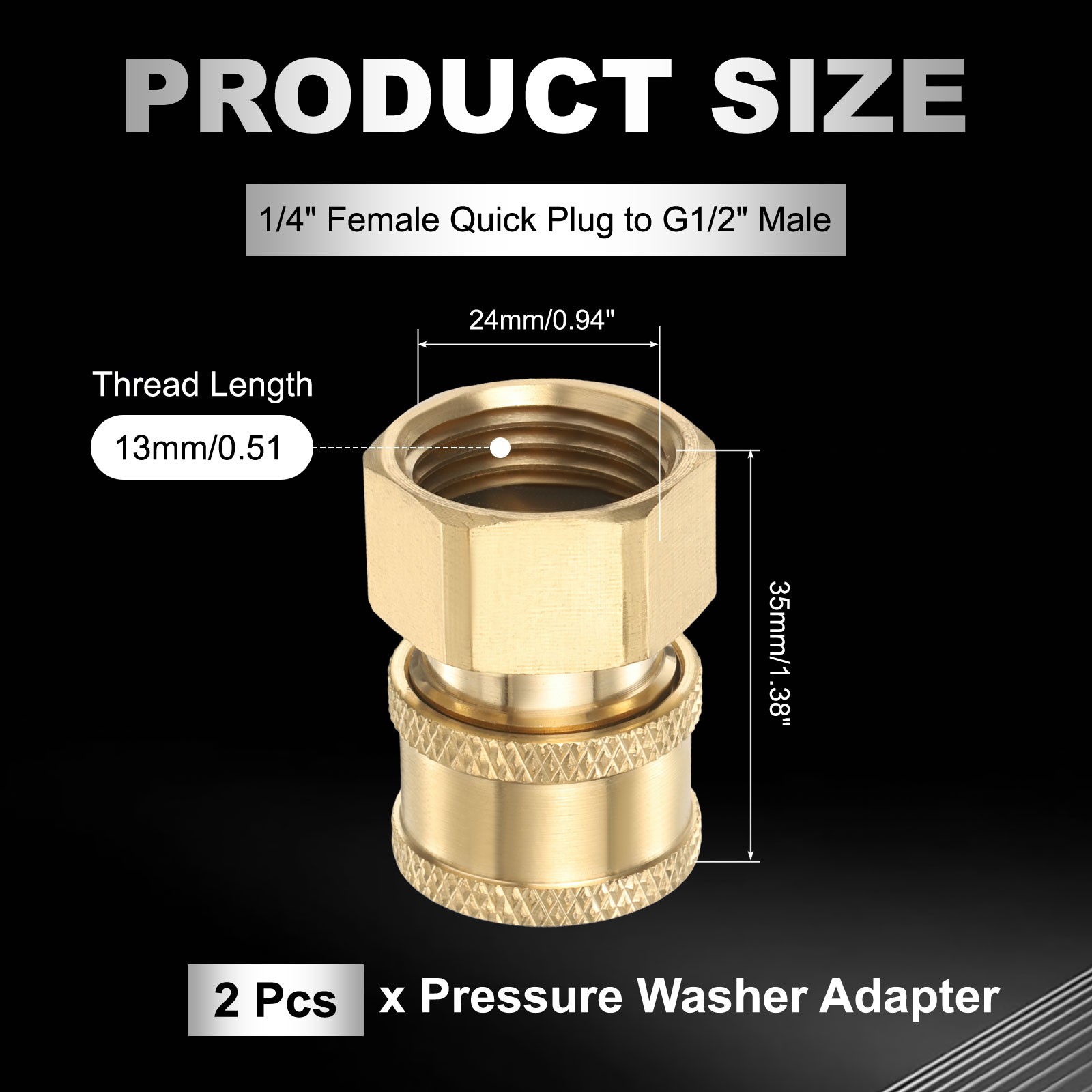 2Pcs Pressure Washer Adapter, 1/4″ Female Quick Plug to G1/2″ Male Brass