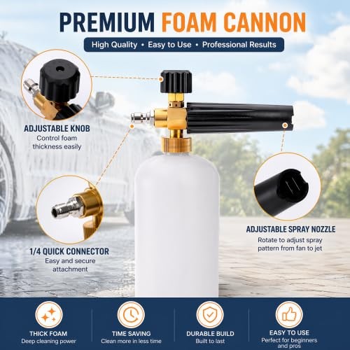 Car Wash Pressure Washer Jet Wash 1/4″ Quick Connector Adjustable Foam Cannon
