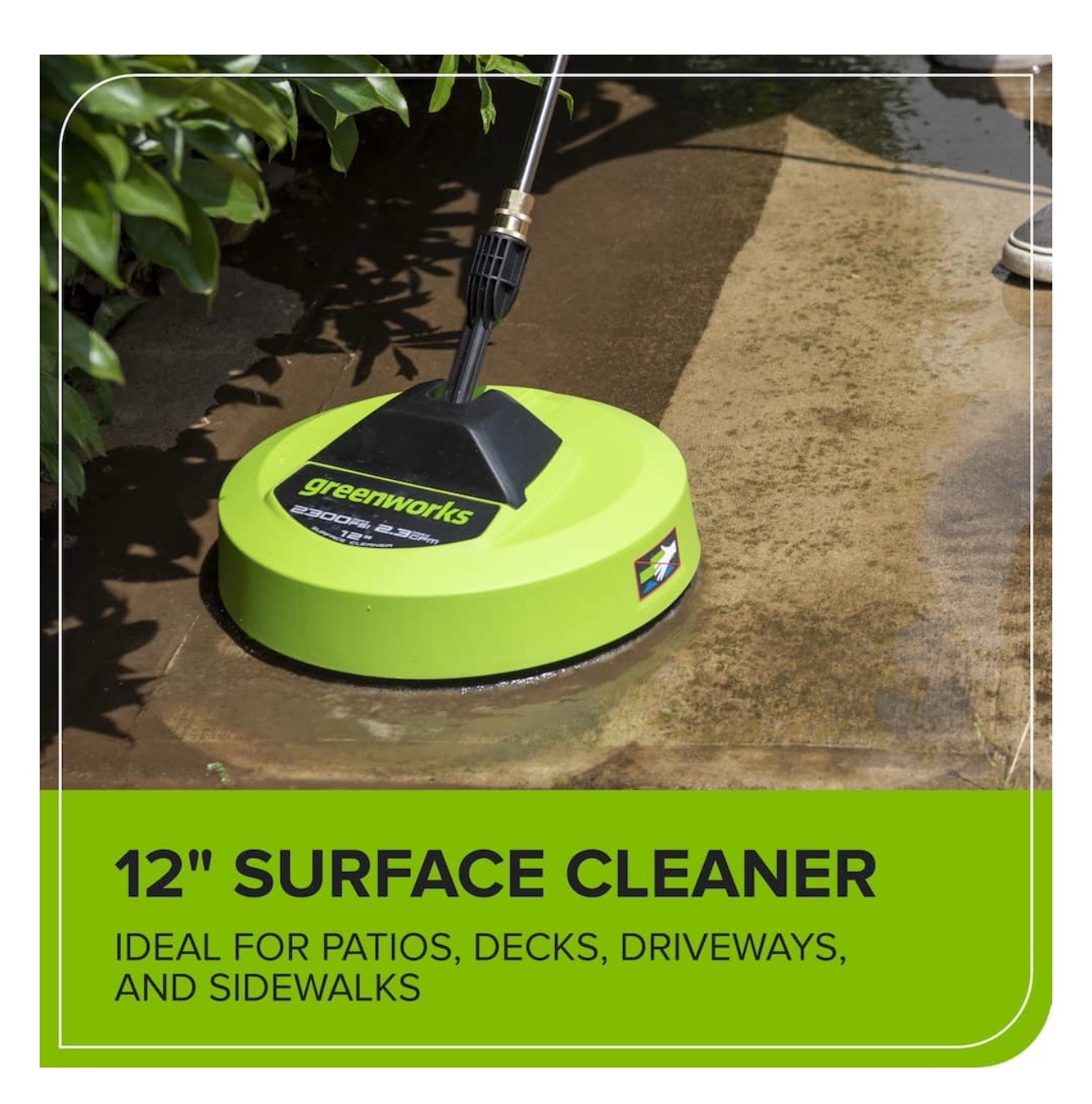 Greenworks – 2000PSI Power Washer with Foam Gun and 12″ Surface Cleaner Green