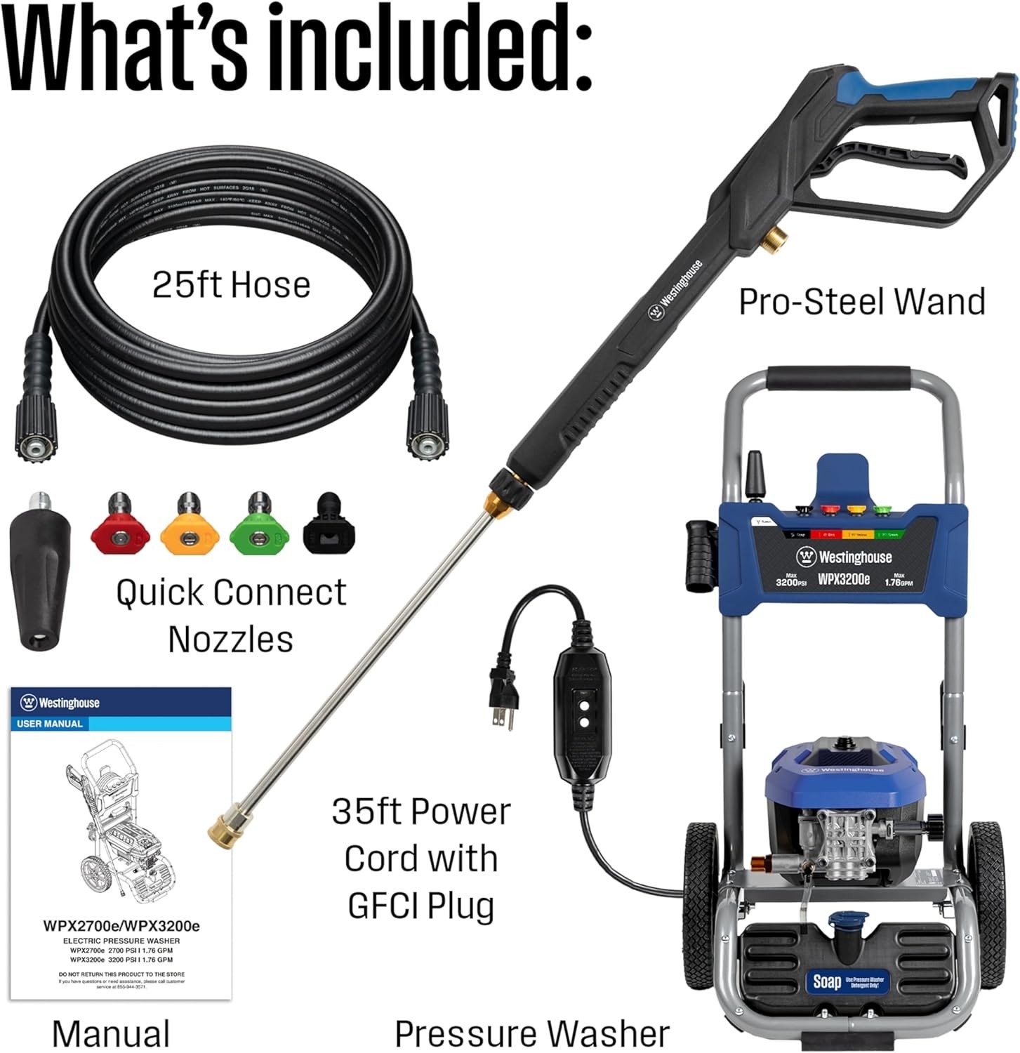 Westinghouse WPX3200e Pressure Washer 3200 PSI 1.76 GPM Electric Soap Tank