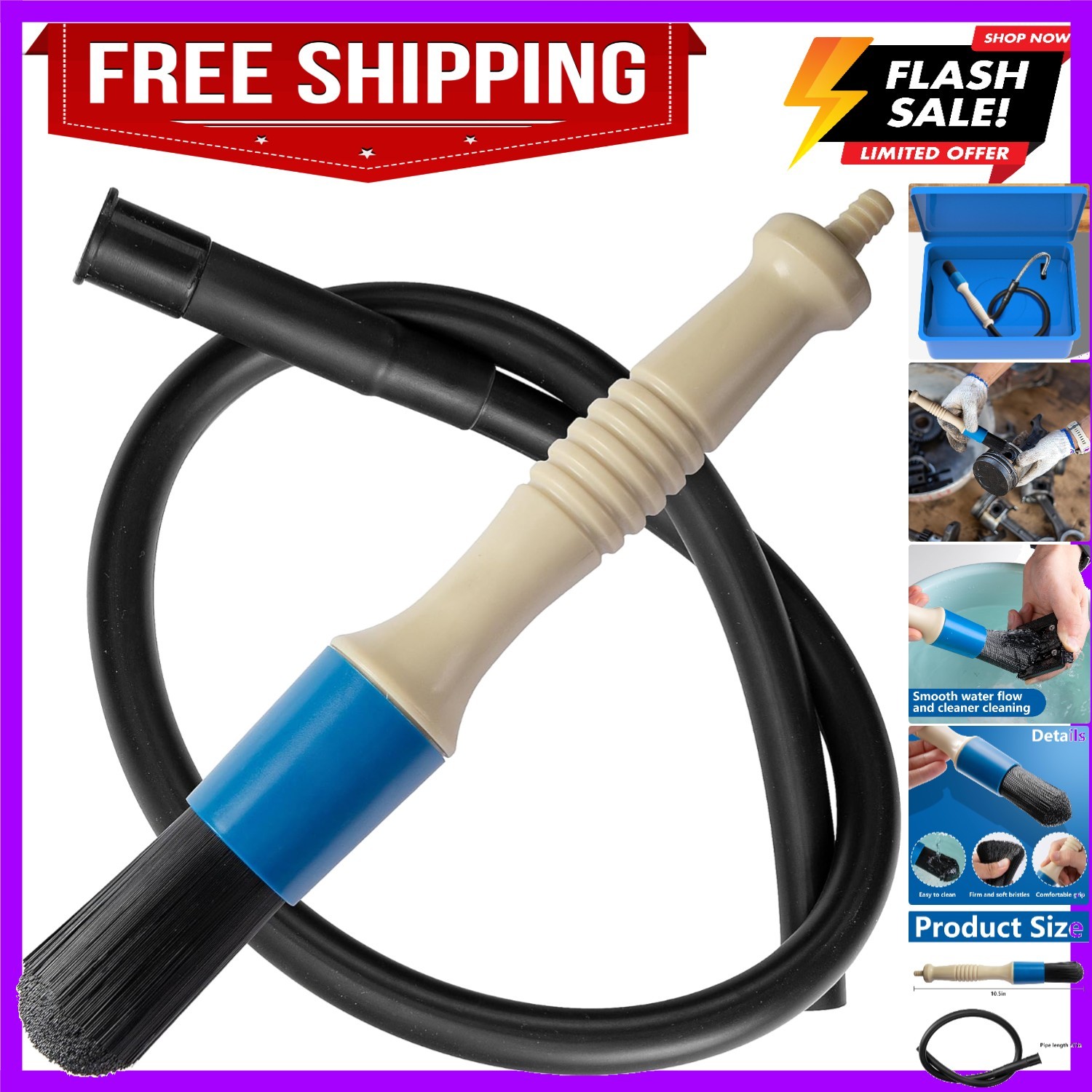 Parts Washer Brush with 31 Inch Hose- Wear Resistant Parts Cleaning Brush- Pa…