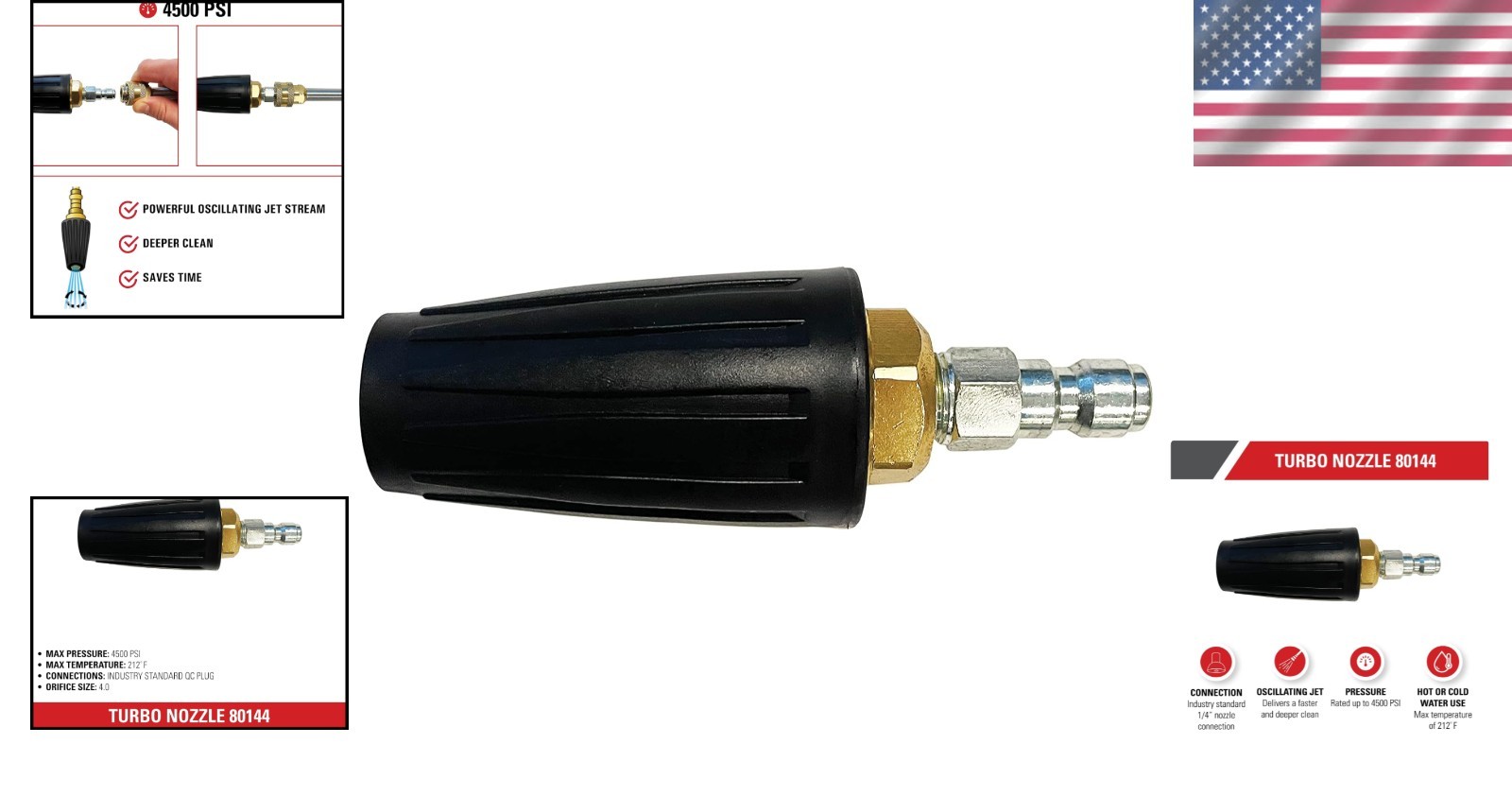 4500 PSI Universal Turbo Pressure Washer Nozzle – Quick Connect, Metal Design