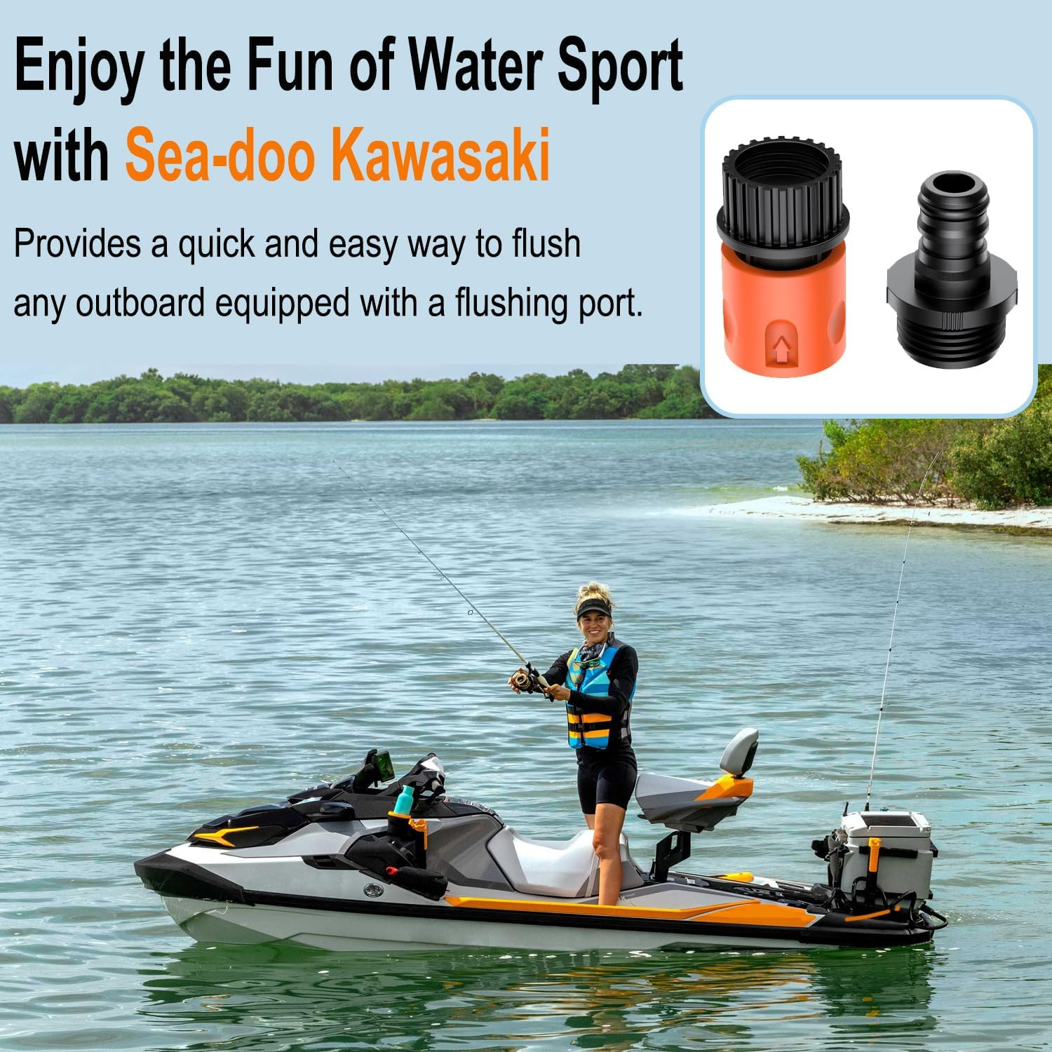 Quick Connect Flush Kit for Sea-Doo (Orange) & Kawasaki, Jet Boat Engine Flush A