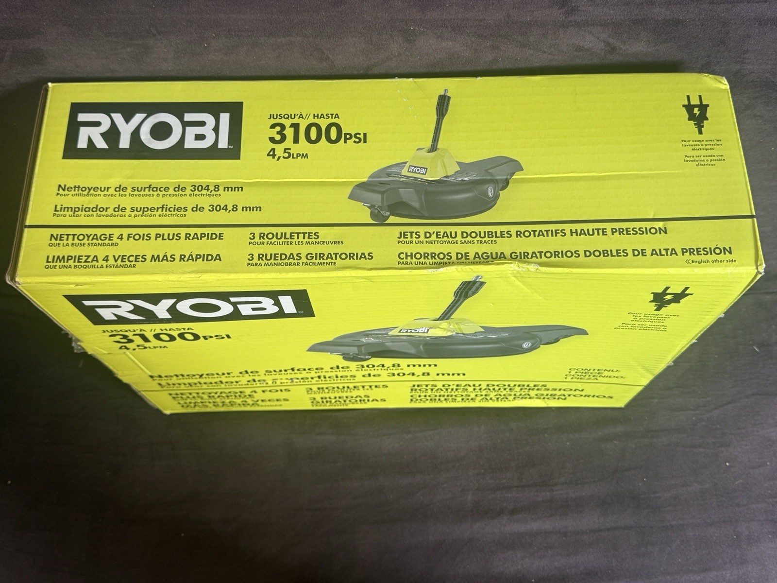 RYOBI 12 in. 3100 PSI Electric Pressure Washer Surface Cleaner w/Caster Wheels