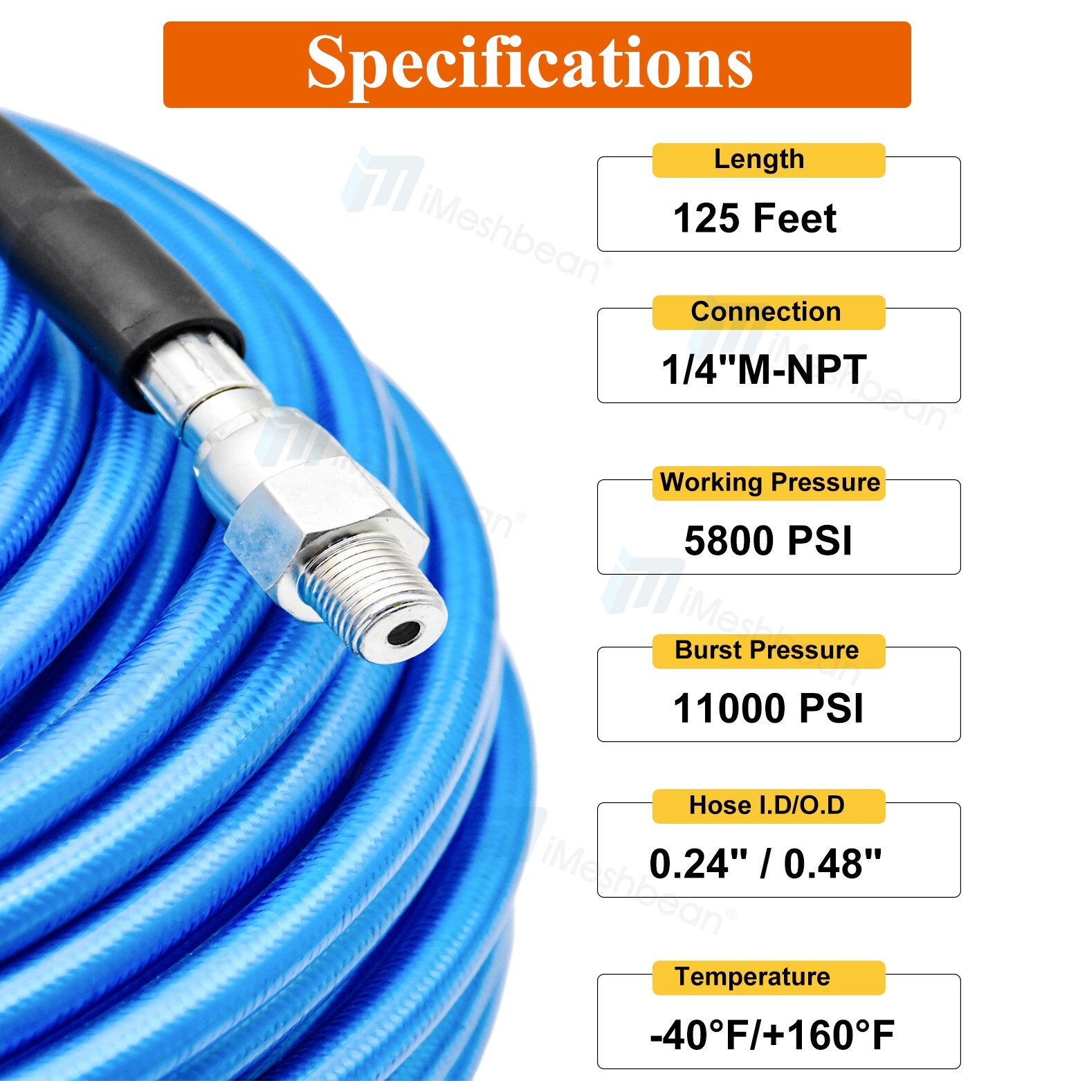 Sewer Line & Drain Jetter Kit 1/4″x 125FT Hose+ Sewer Nozzle M22 Adapter 5800PSI