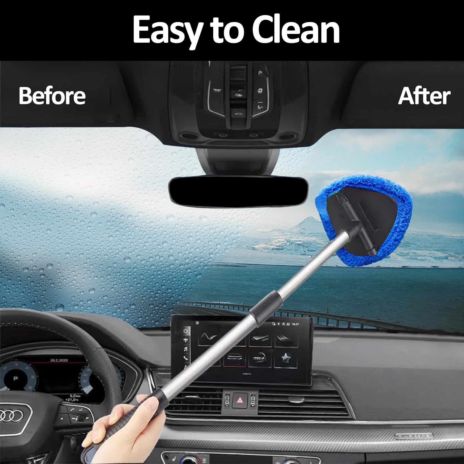 Car Windshield Cleaning Tools, Expandable Window Cleaner kit with 4 blue