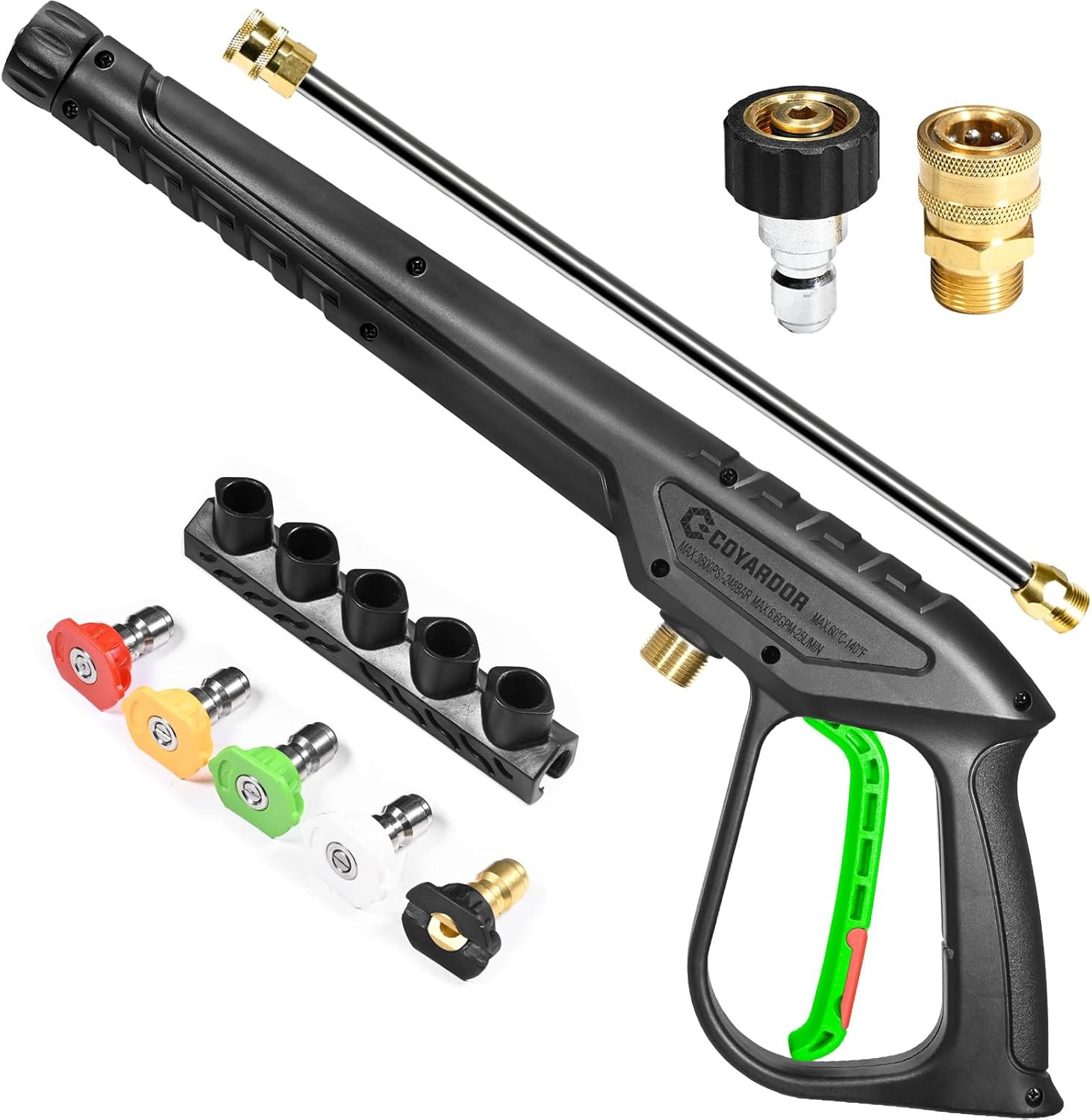 Pressure Washer Gun 3600 PSI with Extension Wand, Nozzle Holder & 5 Spray Tips,