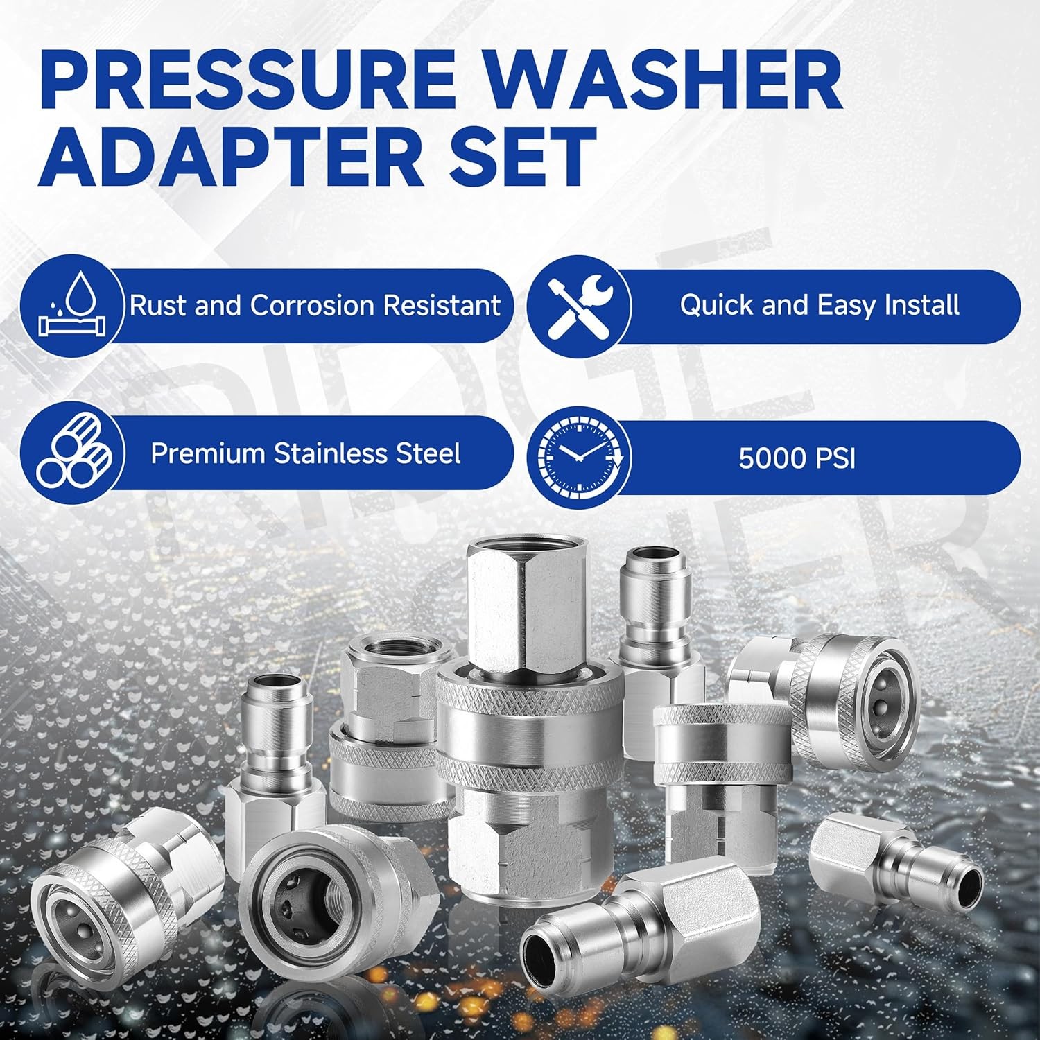 RIDGE WASHER 3/8″ Pressure Washer Quick Connect Kit, Stainless Steel Power Washe