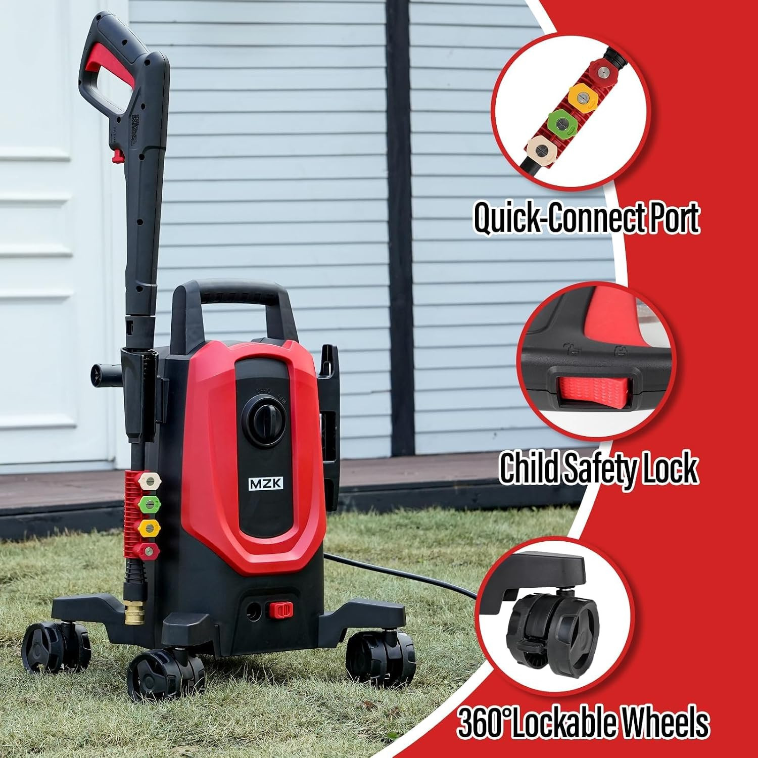 Pressure Washer with 4 Quick-Connect Nozzles, Foam Cannon for Easy Replacement,